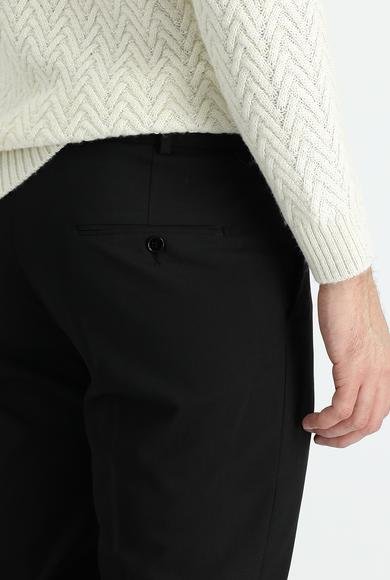 Erkek Giyim - SİYAH 56 Beden Slim Fit Dar Kesim Yünlü Klasik Kumaş Pantolon