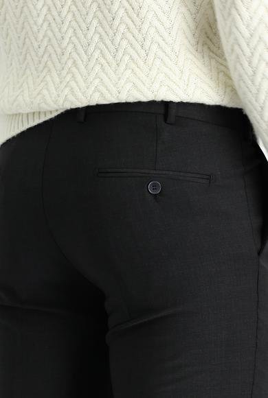 Erkek Giyim - KOYU ANTRASİT 58 Beden Slim Fit Dar Kesim Yünlü Klasik Kumaş Pantolon