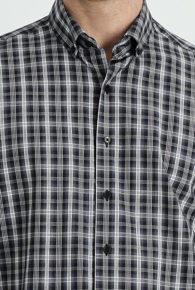 Erkek Giyim - SİYAH XXL Beden Uzun Kol Regular Fit Ekose Pamuk Gömlek