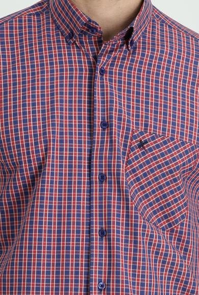 Erkek Giyim - BAYRAK KIRMIZI 4X Beden Uzun Kol Regular Fit Ekose Pamuk Gömlek