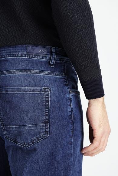 Erkek Giyim - KOYU MAVİ 50 Beden Slim Fit Dar Kesim Likralı Denim Pantolon