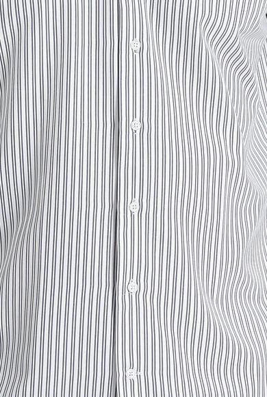 Erkek Giyim - KOYU LACİVERT XXL Beden Uzun Kol Slim Fit Dar Kesim Çizgili Pamuklu Gömlek