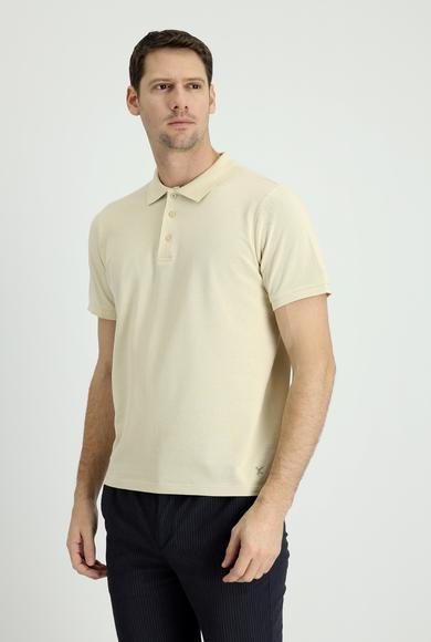 Erkek Giyim - AÇIK BEJ M Beden Polo Yaka Regular Fit Nakışlı Pamuk Tişört