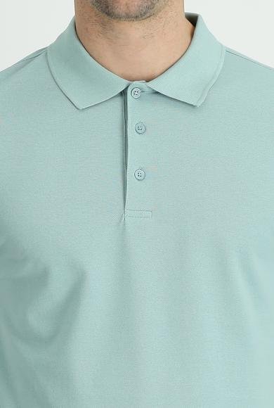 Erkek Giyim - SU YEŞİLİ 5X Beden Polo Yaka Regular Fit Nakışlı Pamuk Tişört