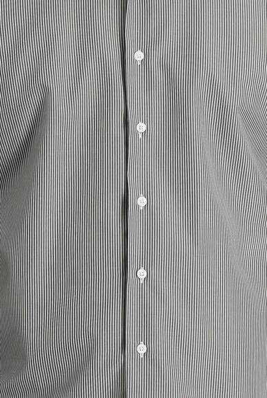 Erkek Giyim - SİYAH M Beden Uzun Kol Slim Fit Dar Kesim Klasik Çizgili Pamuklu Gömlek