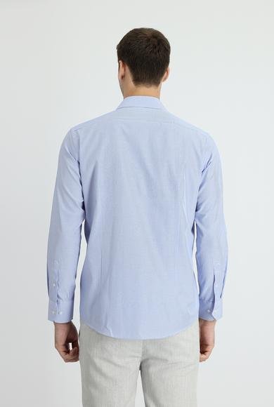 Erkek Giyim - AÇIK MAVİ XL Beden Uzun Kol Slim Fit Dar Kesim Klasik Çizgili Pamuklu Gömlek