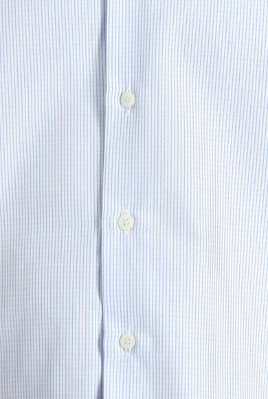 Erkek Giyim - AÇIK MAVİ 4X Beden Uzun Kol Çizgili Klasik Gömlek