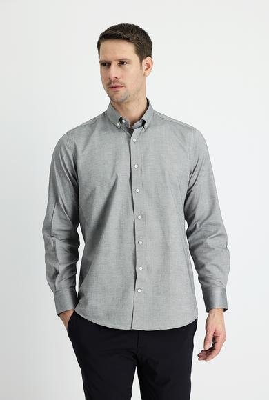 Erkek Giyim - SİYAH 3X Beden Uzun Kol Regular Fit Oxford Pamuk Gömlek