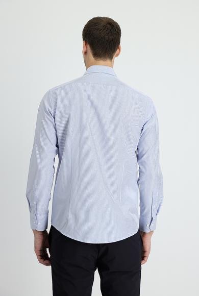 Erkek Giyim - AÇIK MAVİ XXL Beden Uzun Kol Slim Fit Dar Kesim Çizgili Pamuklu Gömlek