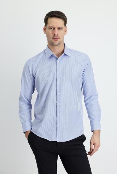 Erkek Giyim - MAVİ XL Beden Uzun Kol Slim Fit Dar Kesim Ekose Pamuklu Gömlek