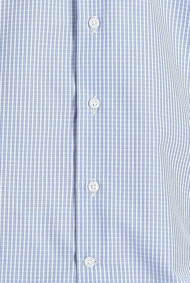 Erkek Giyim - MAVİ XL Beden Uzun Kol Slim Fit Dar Kesim Ekose Pamuklu Gömlek