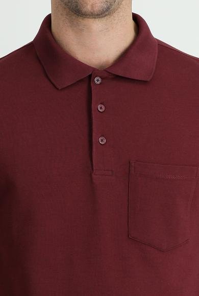 Erkek Giyim - KOYU BORDO 3X Beden Polo Yaka Regular Fit Nakışlı Pamuk Tişört