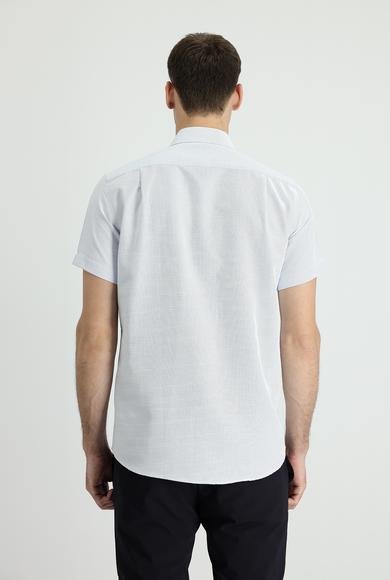 Erkek Giyim - UÇUK MAVİ 3X Beden Kısa Kol Regular Fit Desenli Pamuklu Gömlek