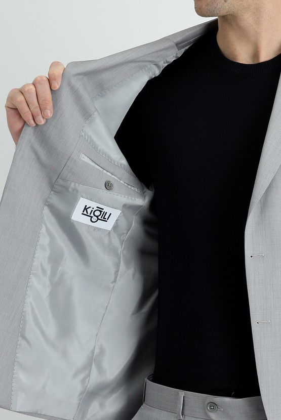 Erkek Giyim - Slim Fit Dar Kesim Klasik Yün Takım Elbise