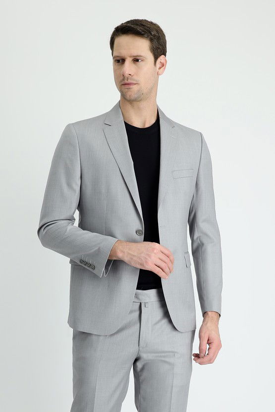 Erkek Giyim - Slim Fit Dar Kesim Klasik Yün Takım Elbise