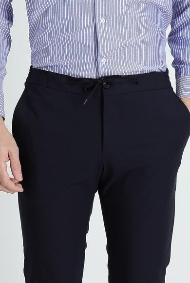 Erkek Giyim - KOYU LACİVERT 54 Beden Techno-Line Slim Fit Dar Kesim Beli Lastikli İpli Likralı Kumaş Pantolon