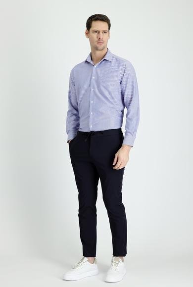 Erkek Giyim - KOYU LACİVERT 54 Beden Techno-Line Slim Fit Dar Kesim Beli Lastikli İpli Likralı Kumaş Pantolon