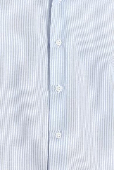 Erkek Giyim - AÇIK MAVİ XXL Beden Uzun Kol Slim Fit Dar Kesim Klasik Çizgili Pamuklu Gömlek