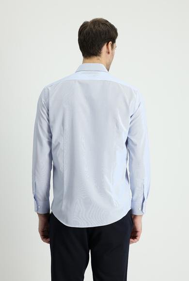 Erkek Giyim - AÇIK MAVİ XXL Beden Uzun Kol Slim Fit Dar Kesim Klasik Çizgili Pamuklu Gömlek