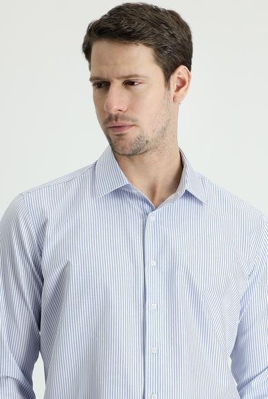 Erkek Giyim - AÇIK MAVİ XL Beden Uzun Kol Slim Fit Dar Kesim Çizgili Pamuklu Gömlek