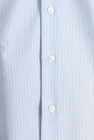 Erkek Giyim - AÇIK MAVİ XL Beden Uzun Kol Slim Fit Dar Kesim Çizgili Pamuklu Gömlek
