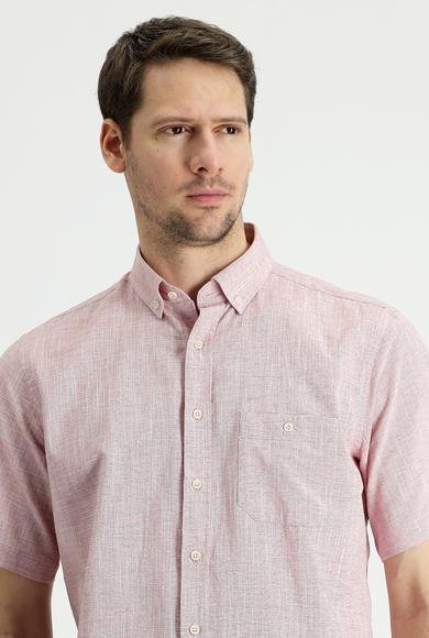 Erkek Giyim - AÇIK KIRMIZI 4X Beden Kısa Kol Regular Fit Spor Pamuk Gömlek