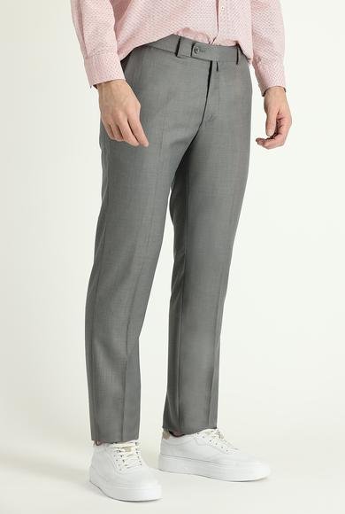 Erkek Giyim - AÇIK GRİ MELANJ 48 Beden Slim Fit Dar Kesim Klasik Kumaş Pantolon