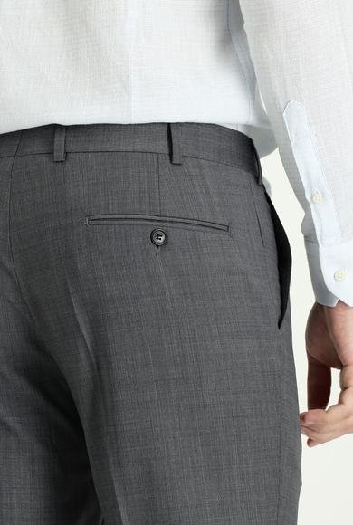 Erkek Giyim - KOYU ANTRASİT 52 Beden Slim Fit Dar Kesim Yünlü Klasik Kumaş Pantolon