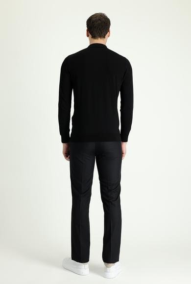 Erkek Giyim - KOYU SİYAH 46 Beden Slim Fit Dar Kesim Klasik Kumaş Pantolon