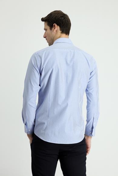 Erkek Giyim - MAVİ M Beden Uzun Kol Slim Fit Dar Kesim Ekose Pamuklu Gömlek