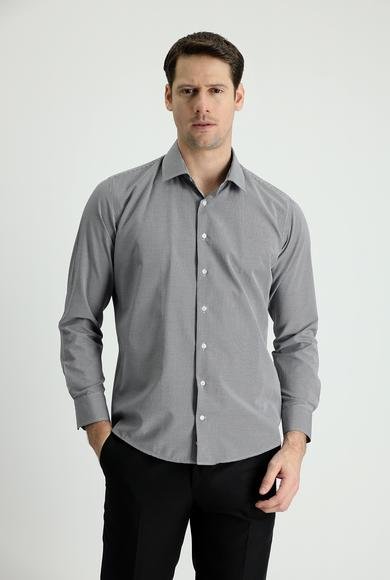 Erkek Giyim - SİYAH M Beden Uzun Kol Slim Fit Dar Kesim Desenli Pamuklu Gömlek