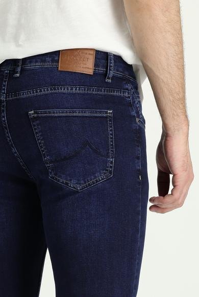 Erkek Giyim - ORTA LACİVERT 58 Beden Super Slim Fit Ekstra Dar Kesim Likralı Denim Pantolon