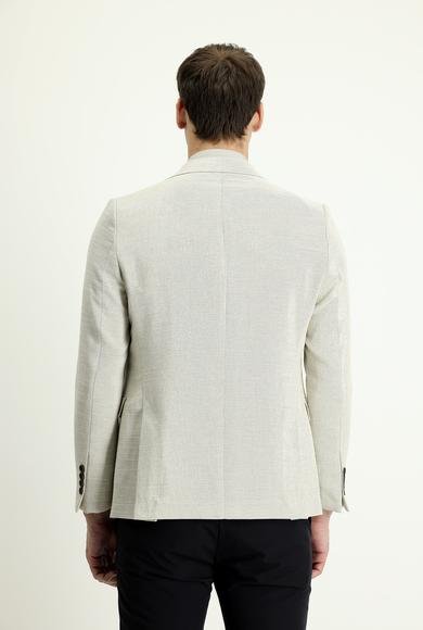 Erkek Giyim - KREM 52 Beden Slim Fit Dar Kesim Klasik Desenli Keten Ceket