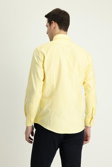 Erkek Giyim - AÇIK SARI XS Beden Uzun Kol Slim Fit Dar Kesim Oxford Pamuk Gömlek