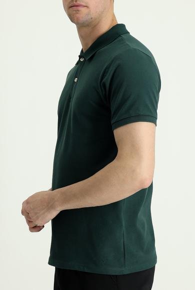Erkek Giyim - KOYU YEŞİL 3X Beden Polo Yaka Slim Fit Dar Kesim Nakışlı Pamuk Tişört