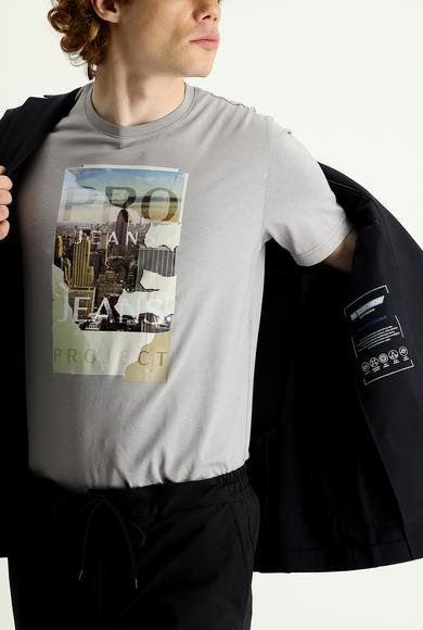 Erkek Giyim - SİYAH 46 Beden Techno-Line Slim Fit Dar Kesim Kapüşonlu Örme Spor Ceket