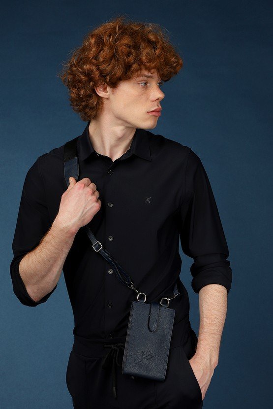 Erkek Giyim - Techno-Line Uzun Kol Slim Fit Dar Kesim Örme Gömlek