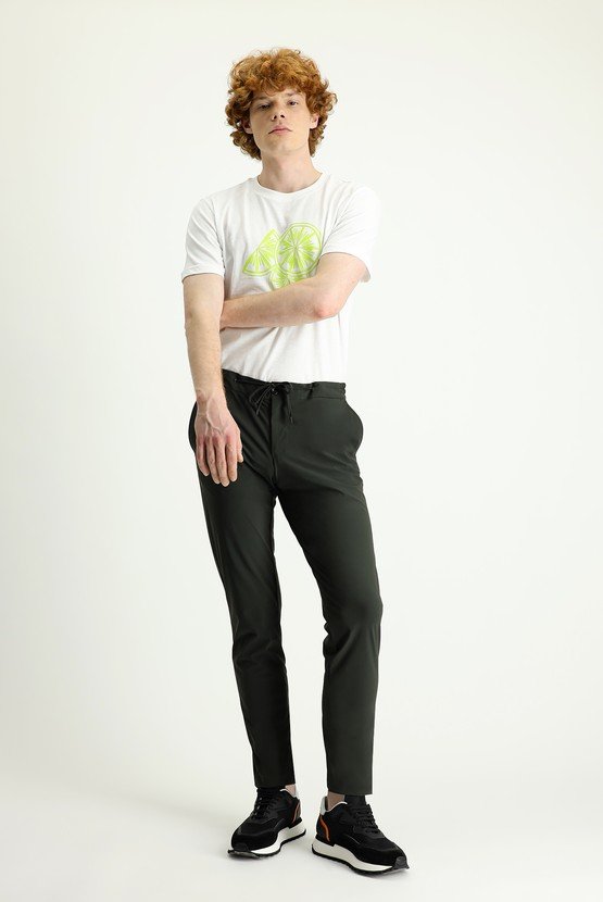 Erkek Giyim - Techno-Line Slim Fit Beli Lastikli İpli Likralı Klasik Pantolon