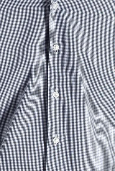 Erkek Giyim - AÇIK LACİVERT M Beden Uzun Kol Slim Fit Dar Kesim Desenli Pamuklu Gömlek
