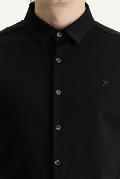 Erkek Giyim - Siyah XL Beden Techno-Line Uzun Kol Slim Fit Dar Kesim Spor Gömlek