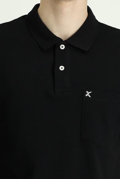Erkek Giyim - SİYAH XXL Beden Polo Yaka Regular Fit Nakışlı Pamuk Tişört