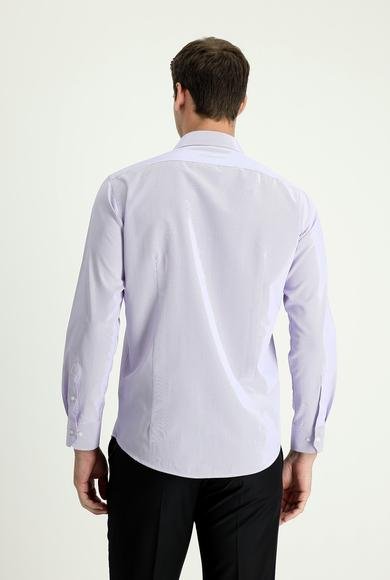 Erkek Giyim - LİLA L Beden Uzun Kol Slim Fit Dar Kesim Klasik Çizgili Pamuklu Gömlek