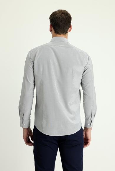 Erkek Giyim - SİYAH XXL Beden Uzun Kol Slim Fit Dar Kesim Klasik Çizgili Pamuklu Gömlek