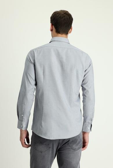 Erkek Giyim - ORTA GRİ M Beden Uzun Kol Slim Fit Dar Kesim Oxford Pamuk Gömlek