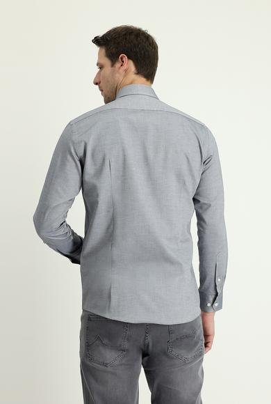 Erkek Giyim - ORTA LACİVERT L Beden Uzun Kol Slim Fit Dar Kesim Oxford Pamuk Gömlek