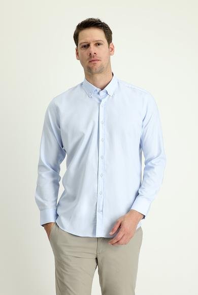 Erkek Giyim - UÇUK MAVİ XXL Beden Uzun Kol Slim Fit Dar Kesim Oxford Pamuk Gömlek