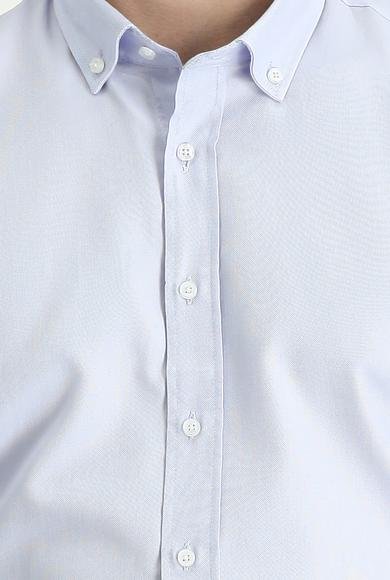 Erkek Giyim - AÇIK MAVİ M Beden Uzun Kol Slim Fit Dar Kesim Oxford Pamuk Gömlek