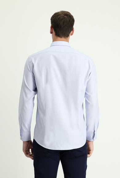 Erkek Giyim - AÇIK MAVİ M Beden Uzun Kol Slim Fit Dar Kesim Oxford Pamuk Gömlek
