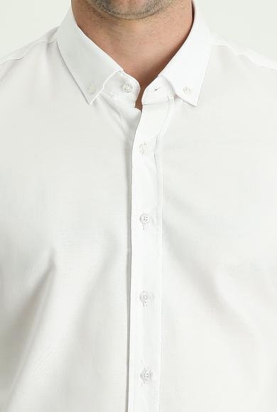 Erkek Giyim - BEYAZ XXL Beden Uzun Kol Slim Fit Dar Kesim Oxford Pamuk Gömlek