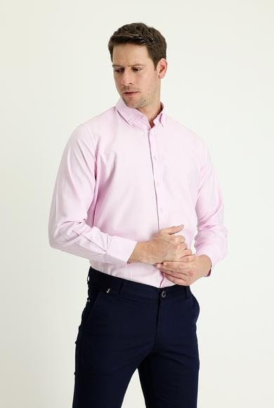 Erkek Giyim - TOZ PEMBE M Beden Uzun Kol Regular Fit Oxford Pamuk Gömlek